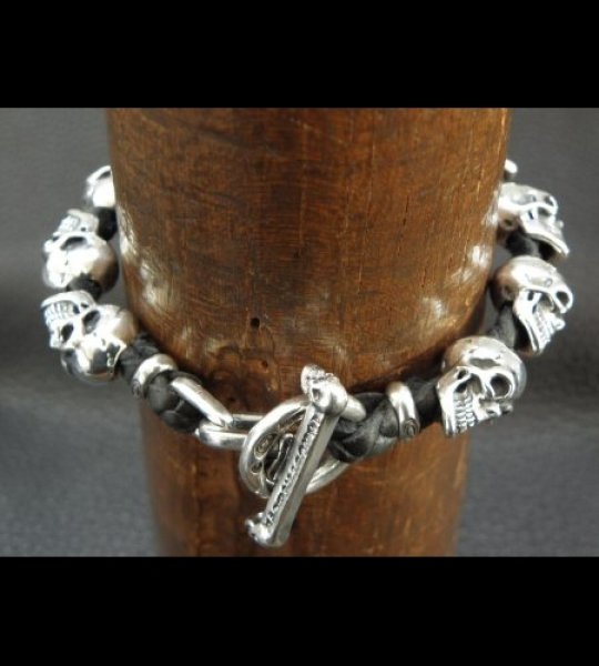 画像12: Half size 10skulls braid leather bracelet (12)