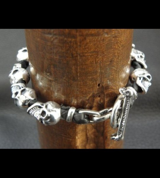 画像11: Half size 10skulls braid leather bracelet (11)