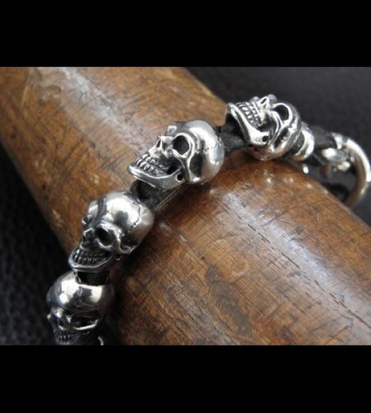 画像7: Half size 10skulls braid leather bracelet (7)