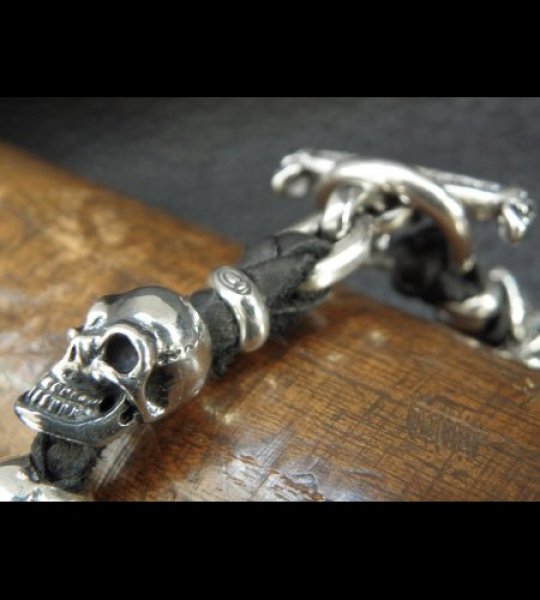 画像18: Half size 10skulls braid leather bracelet (18)
