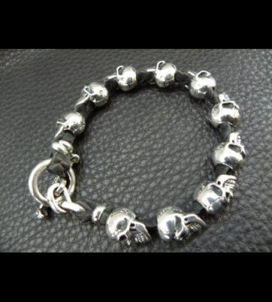 画像2: Half size 10skulls braid leather bracelet (2)
