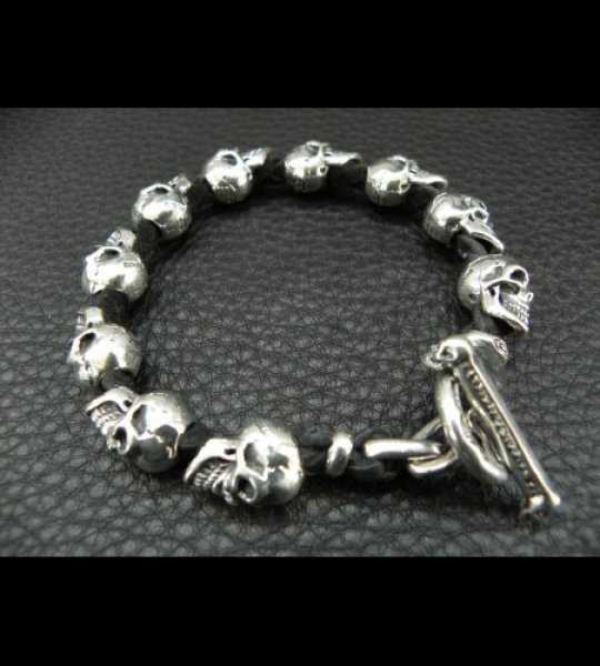 画像3: Half size 10skulls braid leather bracelet (3)