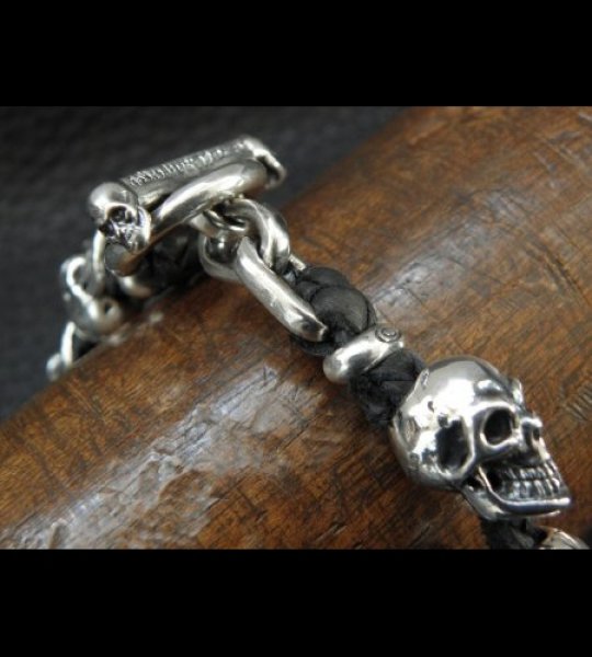 画像17: Half size 10skulls braid leather bracelet (17)