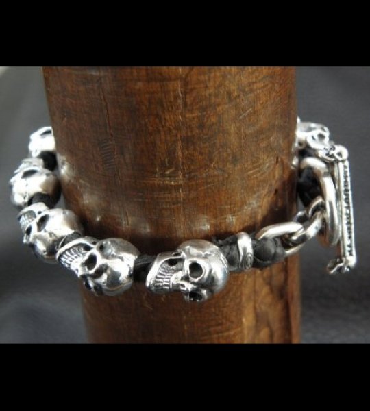 画像16: Half size 10skulls braid leather bracelet (16)