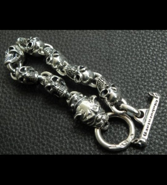 画像2: Stud Bolo Neck Old Bulldog With 7-Skull Links Bracelet (2)