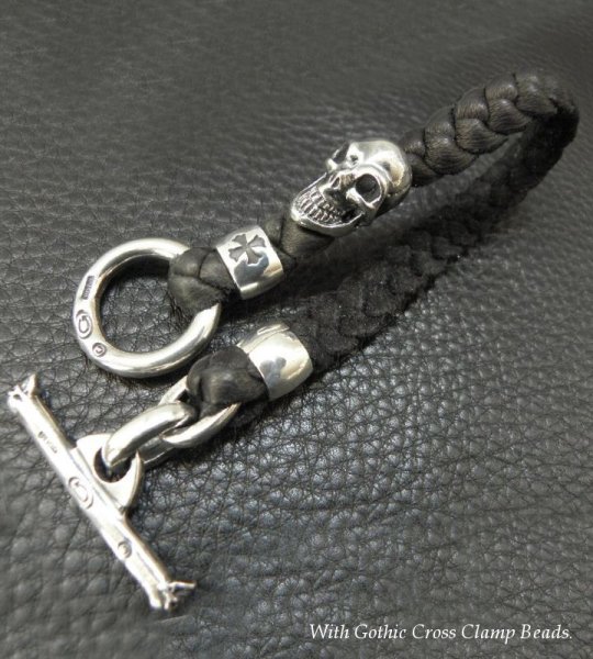 画像5: Skull On Braid Leather Bracelet With Phantom T-bar (5)