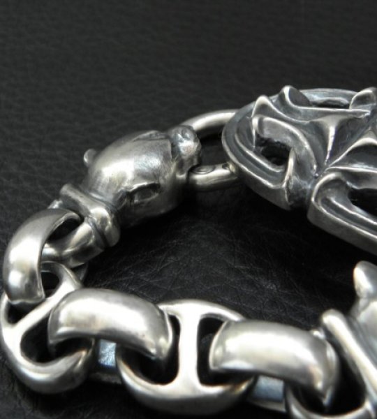 画像5: Sculpted Oval With 2medium Long Neck Panthers & Smooth H.W.O Anchor Links Bracelet (5)