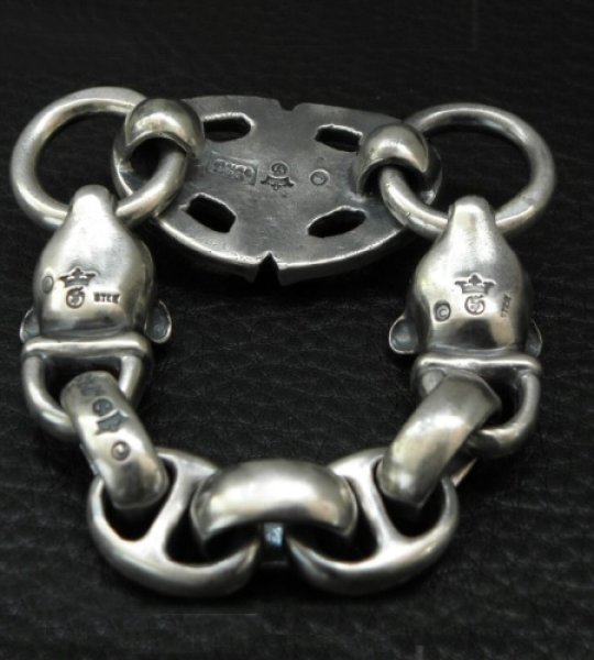 画像2: Sculpted Oval With 2medium Long Neck Panthers & Smooth H.W.O Anchor Links Bracelet (2)