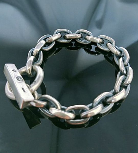 画像1: Triangle T-bar With Small Oval Links Bracelet (1)