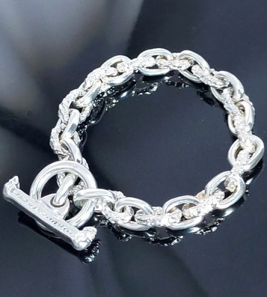 画像1: Half Small Oval & Chiseled Small Oval Chain Links Bracelet (Platinum Finish) (1)
