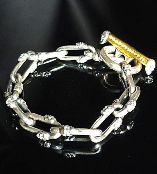 画像5: Double Skull Long Small Oval Links Pure Gold Wrap T-bar Bracelet (5)