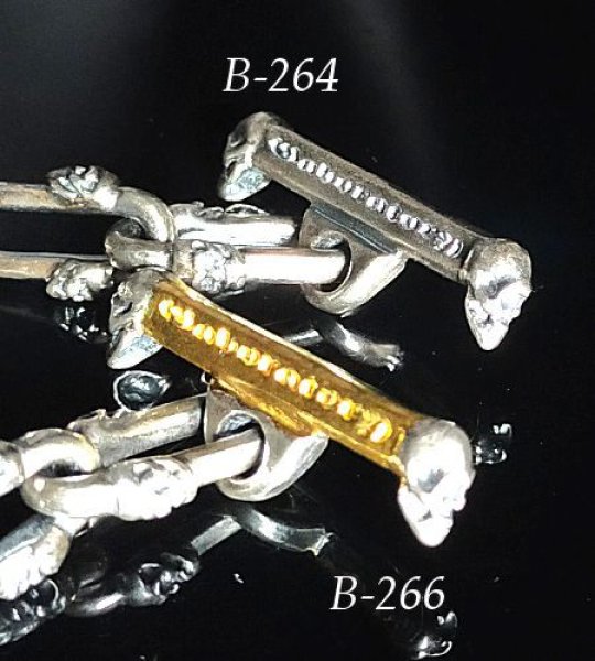 画像15: Double Skull Long Small Oval Links Pure Gold Wrap T-bar Bracelet (15)