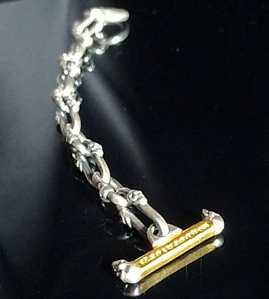 画像10: Double Skull Long Small Oval Links Pure Gold Wrap T-bar Bracelet (10)