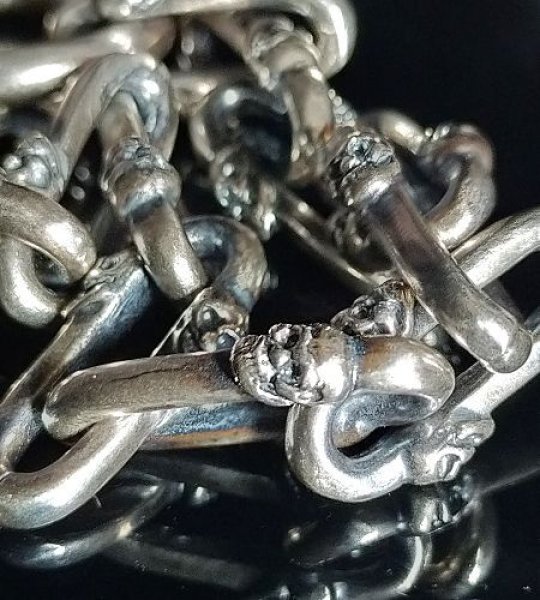 画像4: Double Skull Long Small Oval Links Pure Gold Wrap T-bar Bracelet (4)