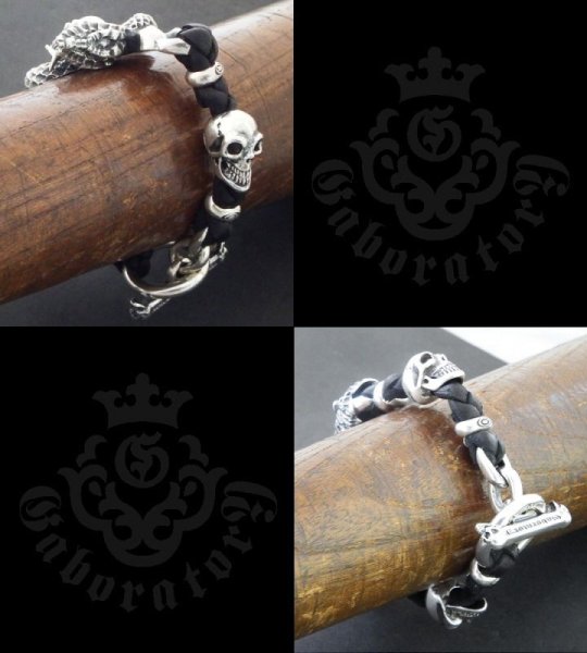 画像5: Skull On Snake With 2Skull On braid leather bracelet (5)
