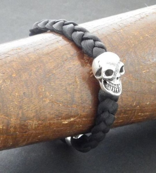 画像5: Bulldog & Skull on braid leather bracelet (5)