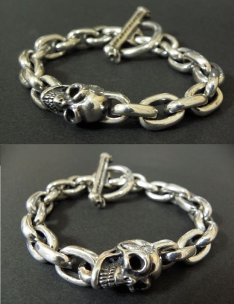 画像4: Single Slant Head Skull With Small Oval Chain Links Bracelet (4)