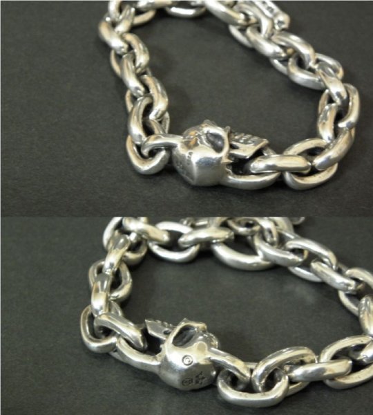 画像3: Single Slant Head Skull With Small Oval Chain Links Bracelet (3)
