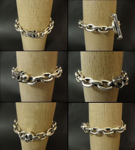 画像5: Single Slant Head Skull With Small Oval Chain Links Bracelet (5)
