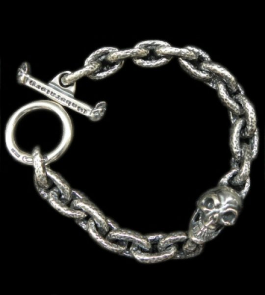 画像1: Single Skull With Small Oval Chain Links Bracelet (1)