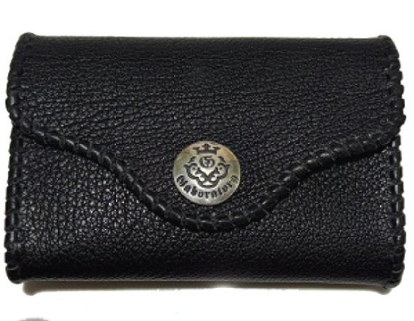 画像1: Buffalo Leather Coin & Card Case With Zipper (Black) (1)