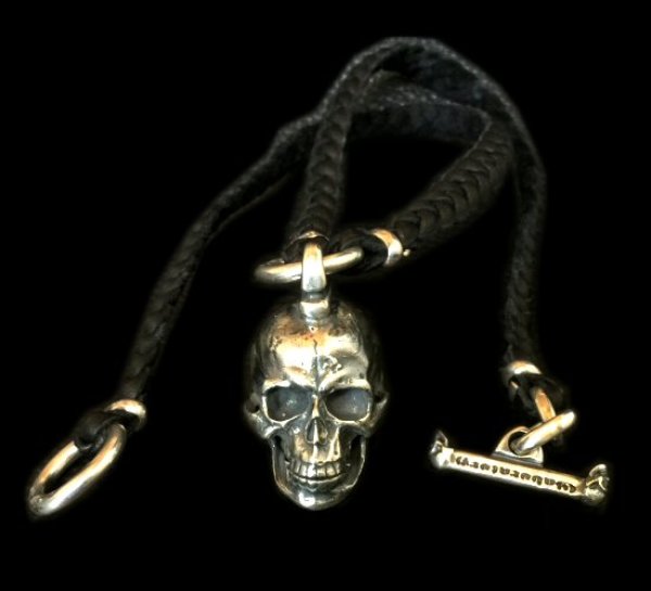 画像1: Large Skull Pendant With Braid Leather Necklace (1)