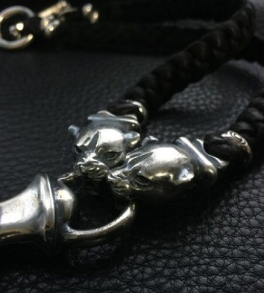 画像15: Large Skull On 2Skulls Hammer Cross Double Face Dagger With 2Panthers Braid Leather Necklace (15)