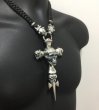 画像9: Large Skull On 2Skulls Hammer Cross Double Face Dagger With 2Panthers Braid Leather Necklace (9)
