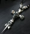 画像20: Large Skull On 2Skulls Hammer Cross Double Face Dagger With 2Panthers Braid Leather Necklace (20)