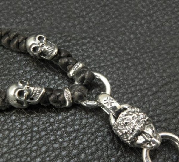 画像12: Half Lion With 2 Half Skulls braid leather necklace (12)