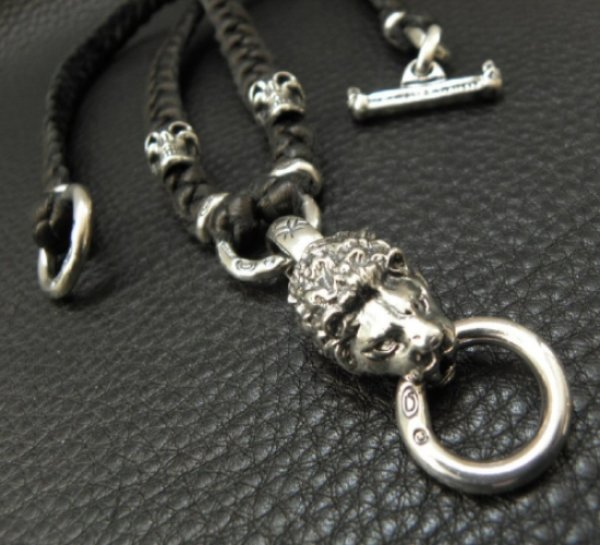 画像2: Half Lion With 2 Half Skulls braid leather necklace (2)