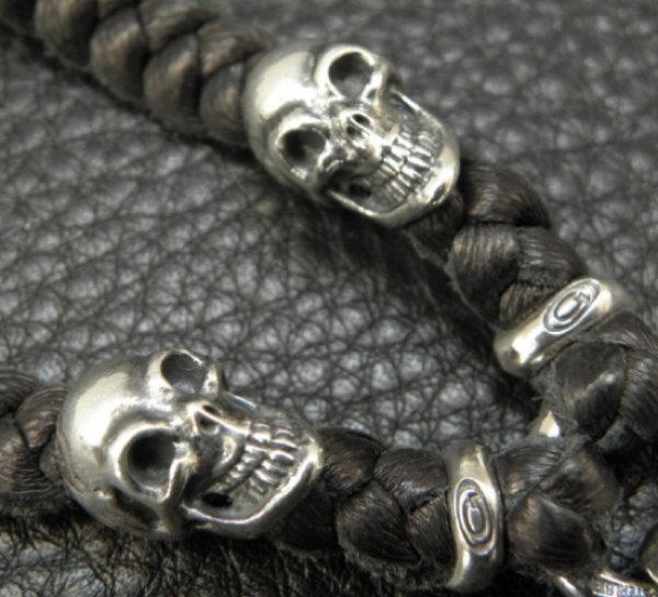 画像4: Half Lion With 2 Half Skulls braid leather necklace (4)