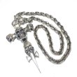 画像1: Large Skull On 2Skulls Hammer Cross Double Face Dagger With 2Panthers Small Oval Chain Necklace (1)