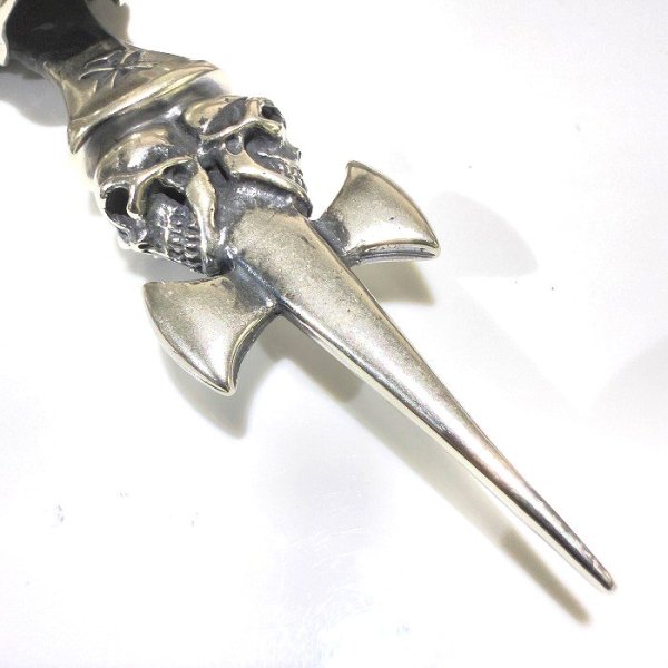 画像3: Large Skull On 2Skulls Hammer Cross Double Face Dagger With 2Panthers Small Oval Chain Necklace (3)