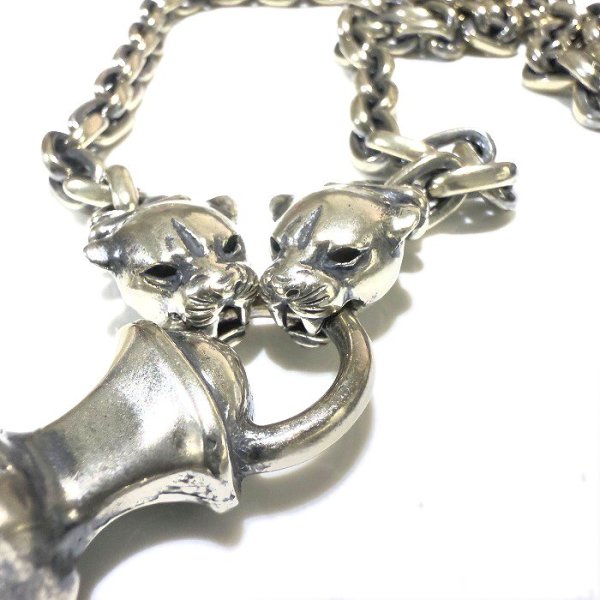 画像7: Large Skull On 2Skulls Hammer Cross Double Face Dagger With 2Panthers Small Oval Chain Necklace (7)