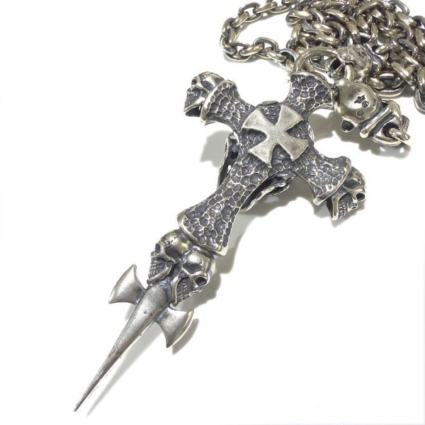 画像9: Large Skull On 2Skulls Hammer Cross Double Face Dagger With 2Panthers Small Oval Chain Necklace (9)