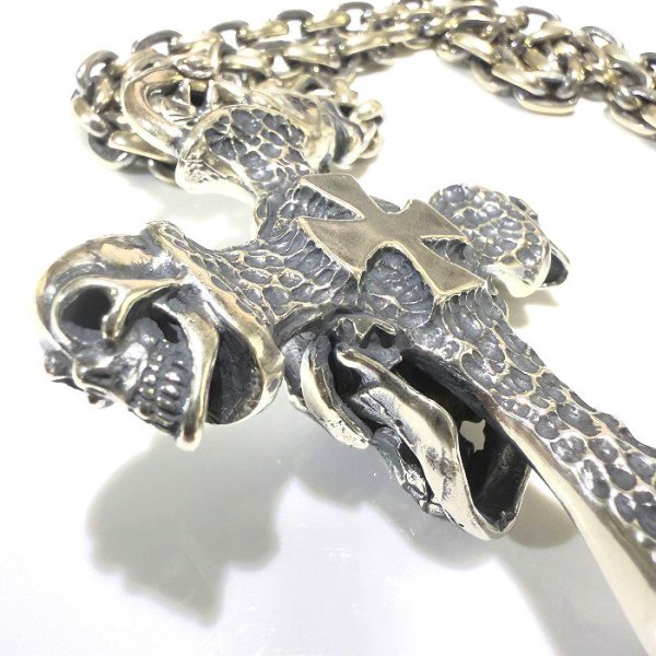 画像11: Large Skull On 2Skulls Hammer Cross Double Face Dagger With 2Panthers Small Oval Chain Necklace (11)