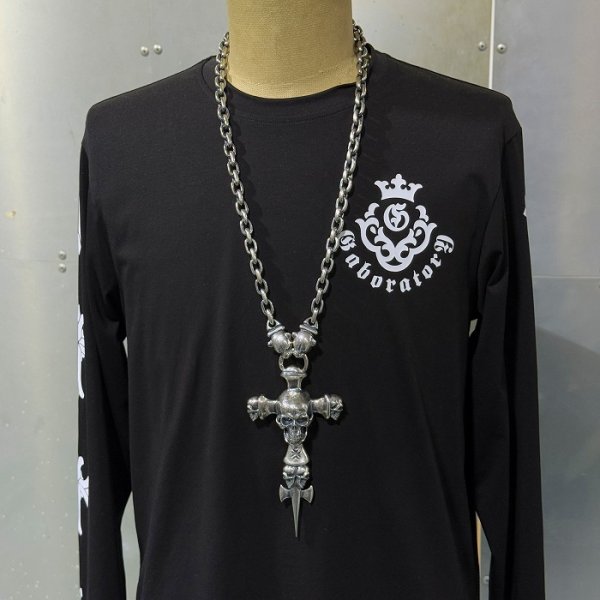 画像15: Large Skull On 2Skulls Hammer Cross Double Face Dagger With 2Panthers Small Oval Chain Necklace (15)
