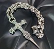 画像1: Quarter Hammer Cross With Half 2Skull & Half Double Face Dagger With Quarter Skull & Small Oval Links Skull On Cross Oval Necklace (1)