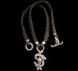 画像1: Half Skull On Snake braid leather necklace (1)