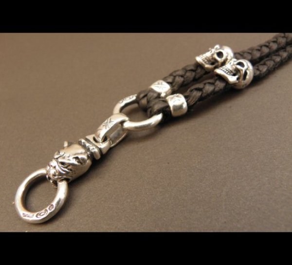 画像2: Quarter Bulldog & ２Quarter Skulls braid leather necklace (2)