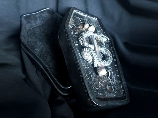 画像1: Coffin Leather Jewelry Box With Snake Bone (1)