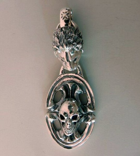 画像2: Lion & Sculpted Oval On Skull Pendant (2)