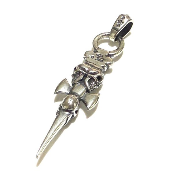画像3: Half Triple Skull Dagger With Crown Round Bottom Pendant (3)