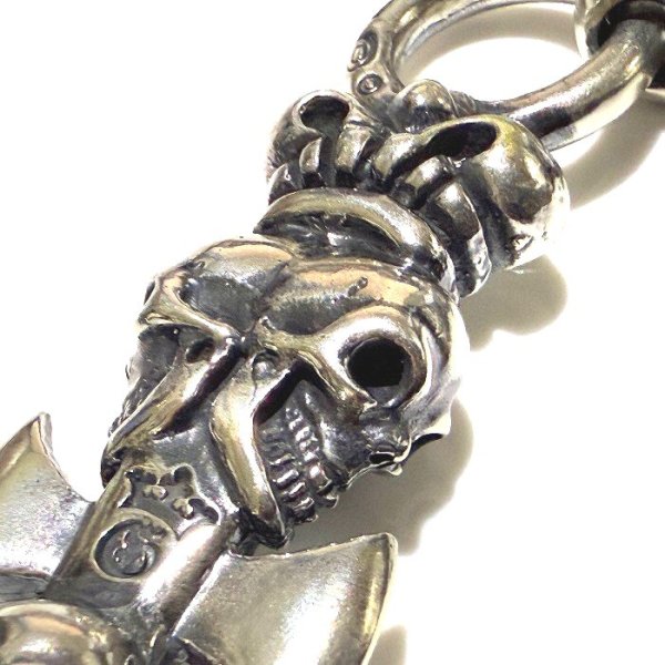 画像6: Half Triple Skull Dagger With Crown Round Bottom Pendant (6)