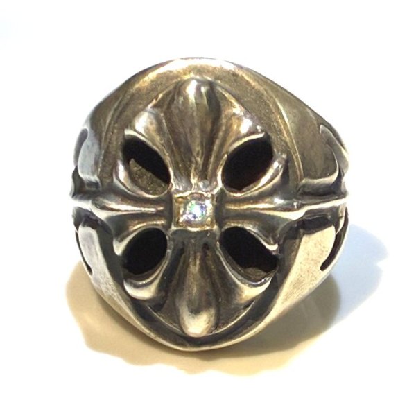 画像1: Cross Oval Signet Ring With CZ Diamond (1)