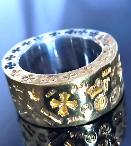 画像5: Pure Gold Wrap12mm Wide Multi Stamp Flat Bar Ring Bold (5)