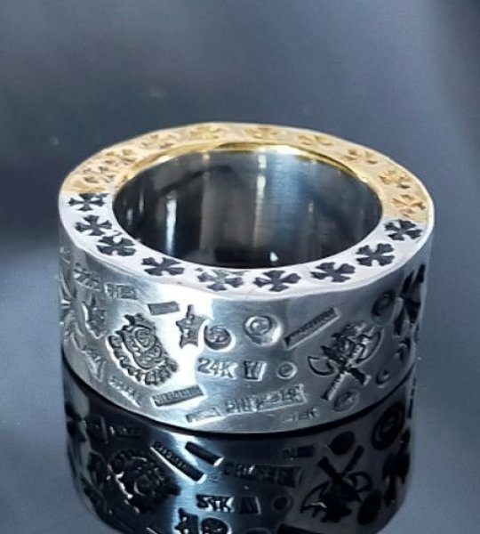 画像12: Pure Gold Wrap12mm Wide Multi Stamp Flat Bar Ring Bold (12)