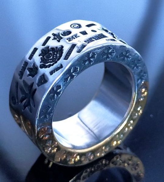 画像3: Pure Gold Wrap12mm Wide Multi Stamp Flat Bar Ring Bold (3)