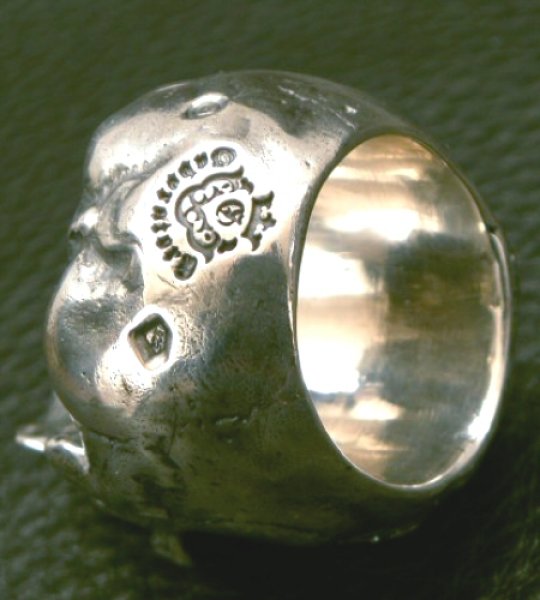 画像13: Large Skull Full Head Up Word Face Solid Silver Ring (13)